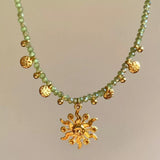 14K Gold-Plated Bead Sun Pendant Necklace - Trendsi - Flyclothing LLC