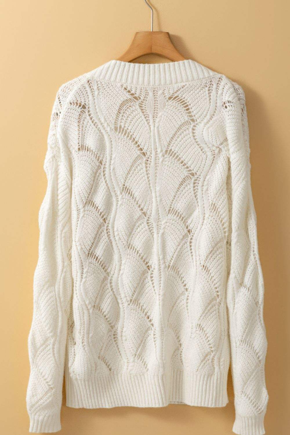 Openwork V-Neck Long Sleeve Sweater - Trendsi - Flyclothing LLC