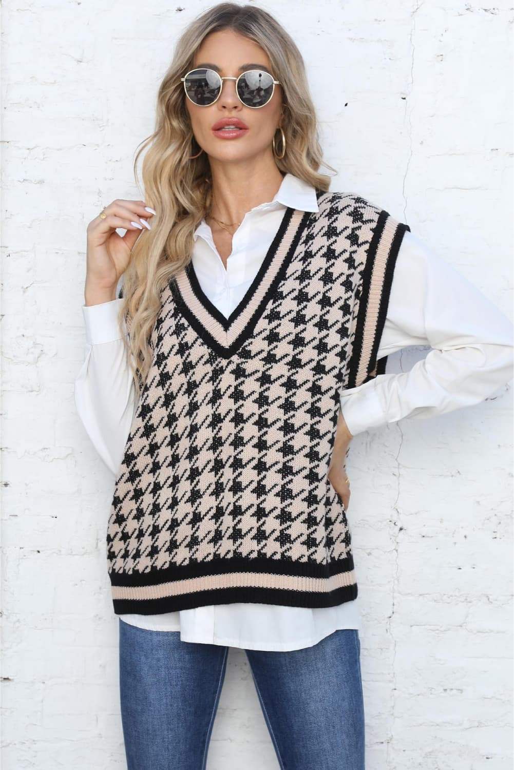 Ribbed V-Neck Sleeveless Sweater - Trendsi - Flyclothing LLC