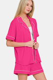 Zenana Button Down Short Sleeve Top and Shorts Lounge Set - Trendsi - Flyclothing LLC