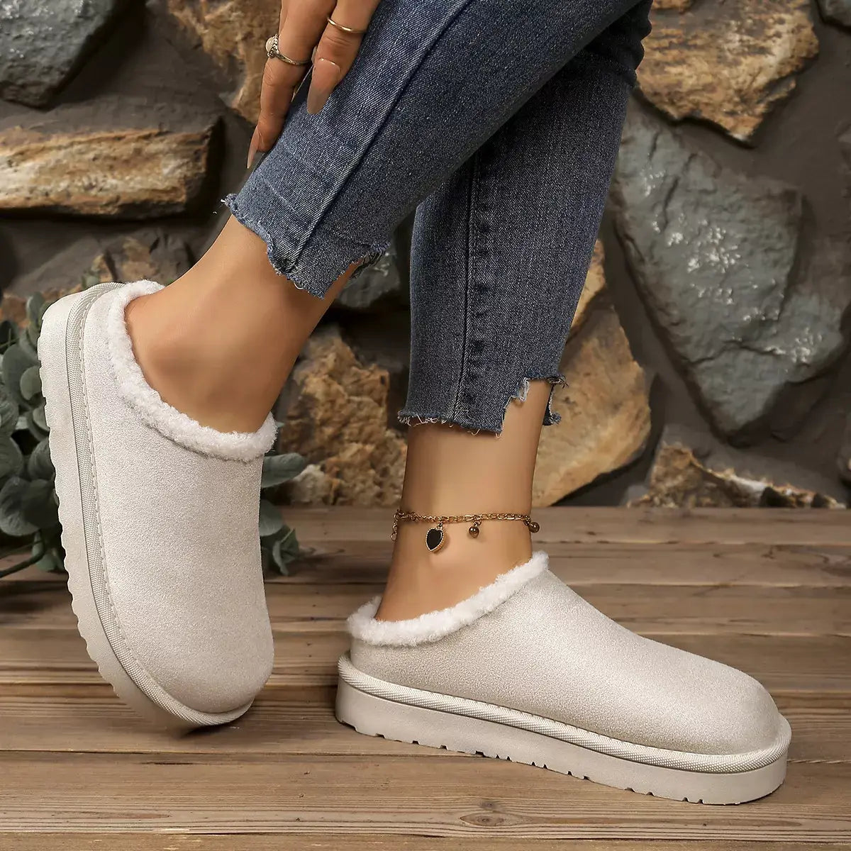 Plush Lined Round Toe Slippers - Trendsi - Flyclothing LLC
