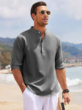 Men's Full Size Half Button Long Sleeve Shirt Plus Size - Trendsi