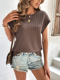 Textured Round Neck Short Sleeve Top - Trendsi