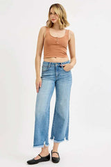 RISEN Full Size Mid Rise Crop Wide Leg Jeans Plus Size - Trendsi - Flyclothing LLC