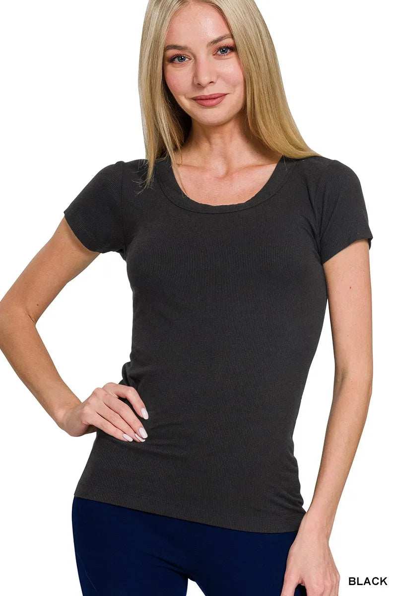 Zenana Ribbed Round Neck Short Sleeve T-Shirt - Trendsi - Flyclothing LLC