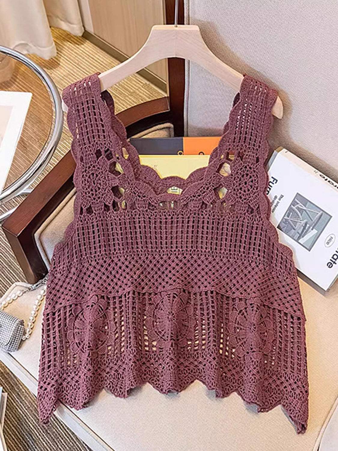 Openwork Scoop Neck Tank - Trendsi - Flyclothing LLC
