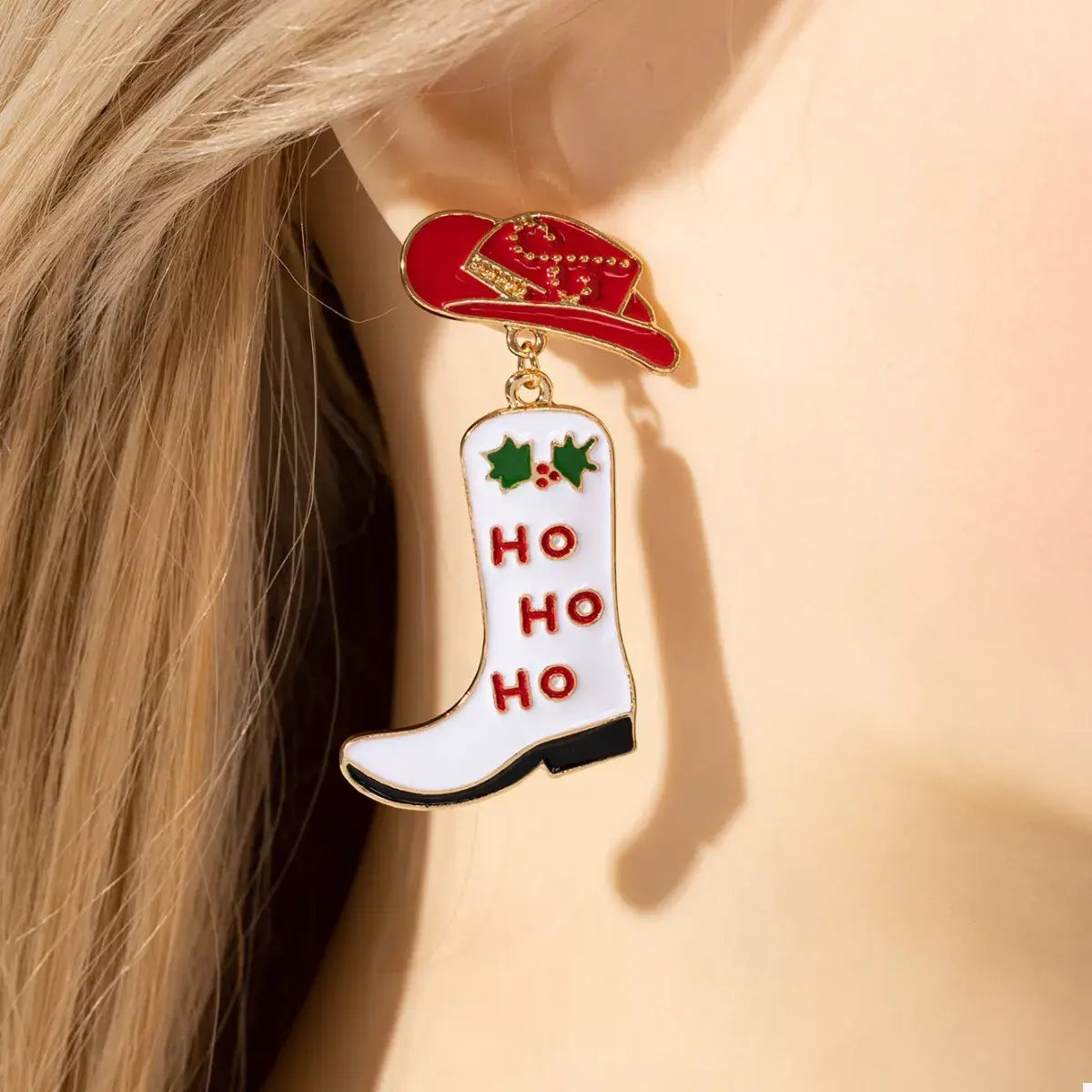 Christmas Cowboy Hat and Boot Dangle Earrings - Trendsi - Flyclothing LLC