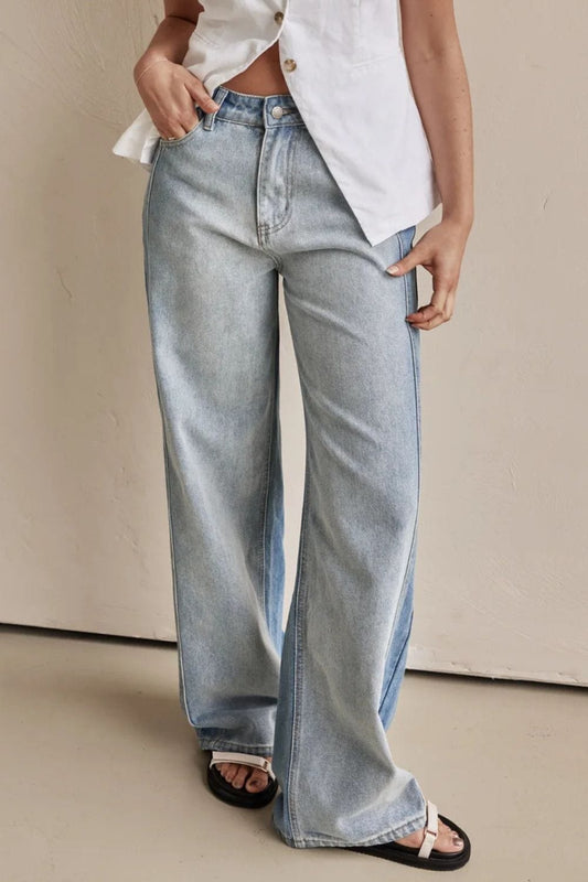 Contrast Straight Leg Jeans with Pockets - Trendsi