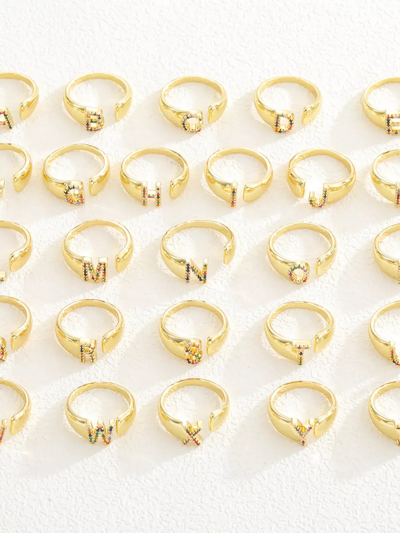 18K Gold-Plated Zircon Letter Ring - Trendsi - Flyclothing LLC