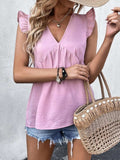 Ruffled V-Neck Cap Sleeve Blouse - Trendsi - Flyclothing LLC
