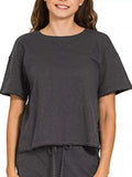 Zenana Cotton Slub Short Sleeve Tee and Pants Set - Trendsi - Flyclothing LLC