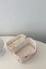 Bow Embroidered Quilted Storage Bag with Zip - Trendsi