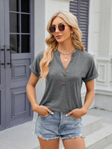 Florira Notched Short Sleeve T-Shirt - Trendsi - Flyclothing LLC