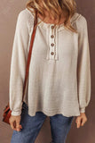Waffle-Knit Half Button Round Neck Long Sleeve Top - Trendsi - Flyclothing LLC