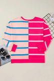 Plus Size Color Block Round Neck Long Sleeve Top - Trendsi - Flyclothing LLC