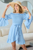 BiBi Smocked Ruffled Front Tie Mini Dress - Trendsi - Flyclothing LLC