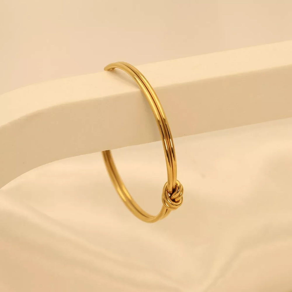 18K Gold-Plated Knot Open Bracelet - Trendsi - Flyclothing LLC
