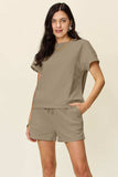 Double Take Full Size Texture Short Sleeve T-Shirt and Drawstring Shorts Set - Trendsi - Flyclothing LLC