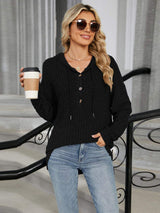 Half Button Long Sleeve Hooded Top - Trendsi - Flyclothing LLC