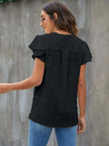 Swiss Dot Notched Flutter Sleeve Blouse - Trendsi - Flyclothing LLC