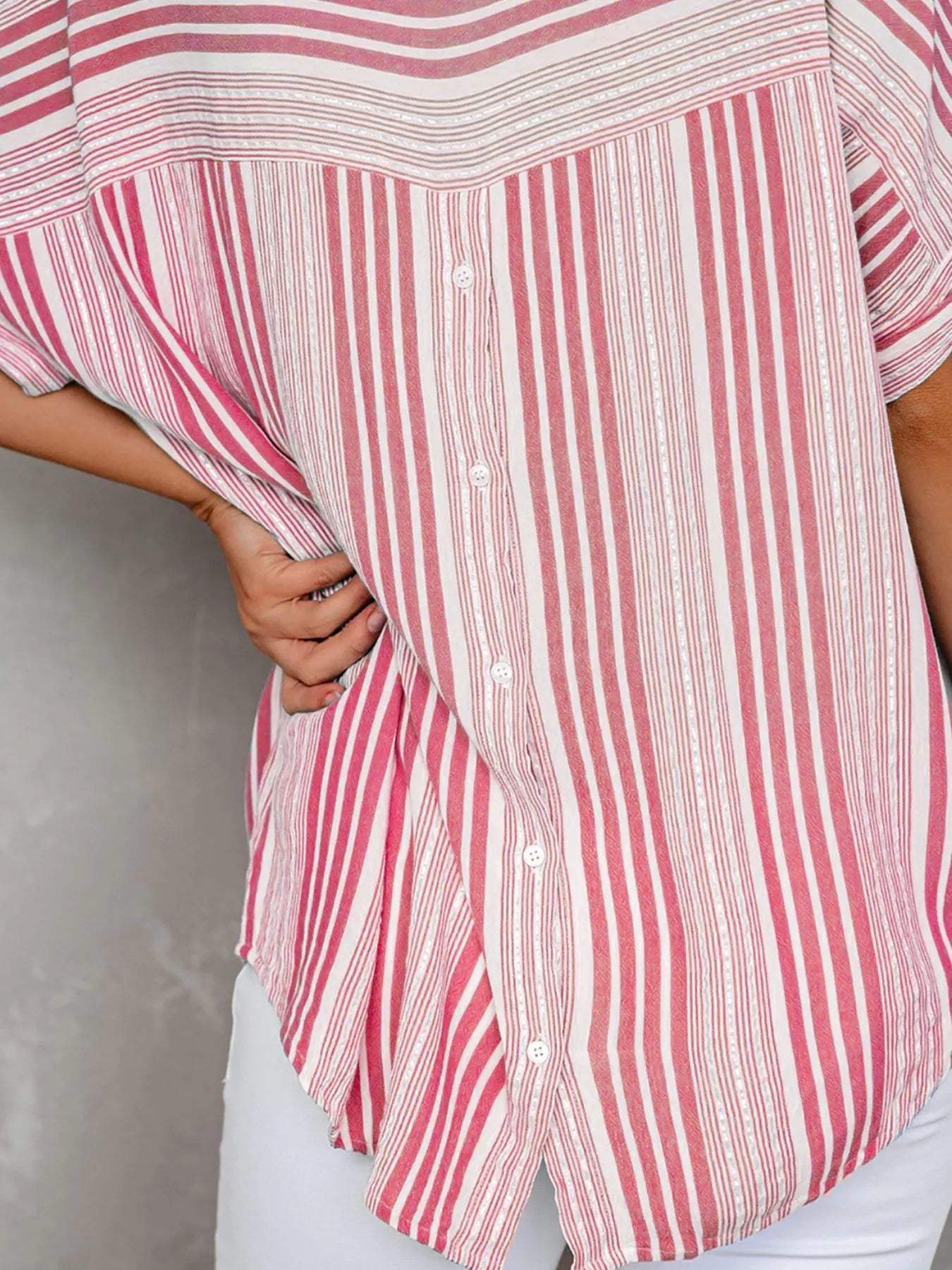 Full Size Collared Neck Half Sleeve Shirt Plus Size - Trendsi - Flyclothing LLC
