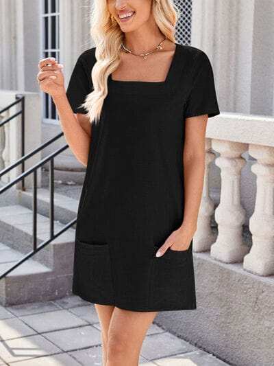 Lovelet Square Neck Short Sleeve Mini Tee Dress - Trendsi - Flyclothing LLC