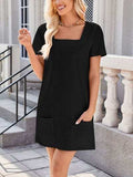Lovelet Square Neck Short Sleeve Mini Tee Dress - Trendsi - Flyclothing LLC