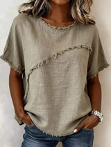 Full Size Frayed Hem Short Sleeve Top Plus Size - Trendsi - Flyclothing LLC