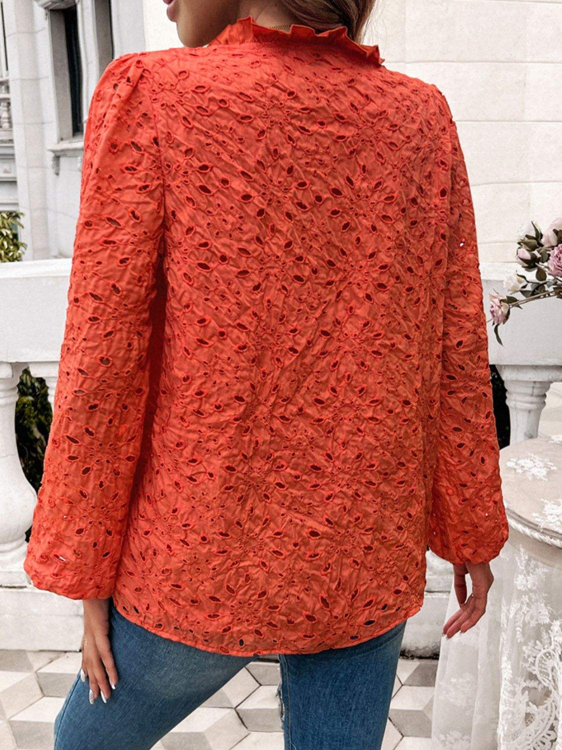 Frill Round Neck Long Sleeve Shirt - Trendsi - Flyclothing LLC