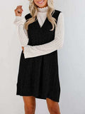 Lovelet Cable Knit V-Neck Mini Sweater Overall Dress - Trendsi - Flyclothing LLC