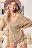 BiBi Washed Notched Short Sleeve Top - Trendsi - Flyclothing LLC