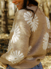 Flower Round Neck Long Sleeve Sweater - Trendsi