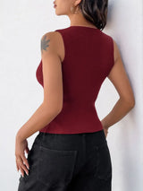 Perfee Ribbed Knot Button Cropped Tank - Trendsi - Flyclothing LLC