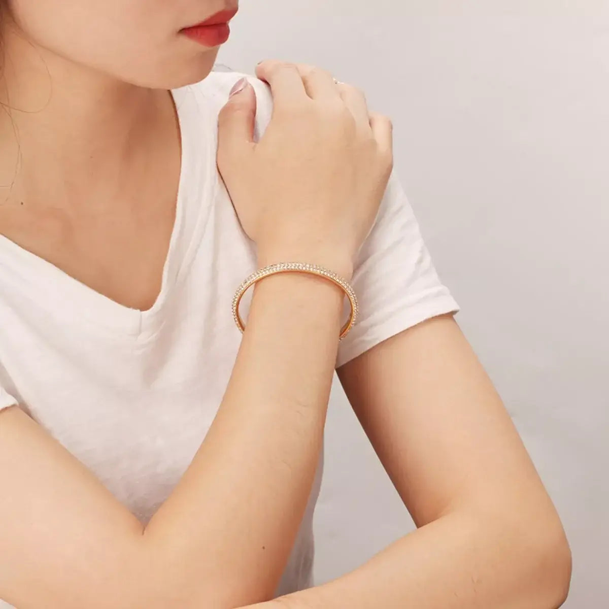 18K Gold-Plated Copper Zircon Open Bracelet - Trendsi - Flyclothing LLC