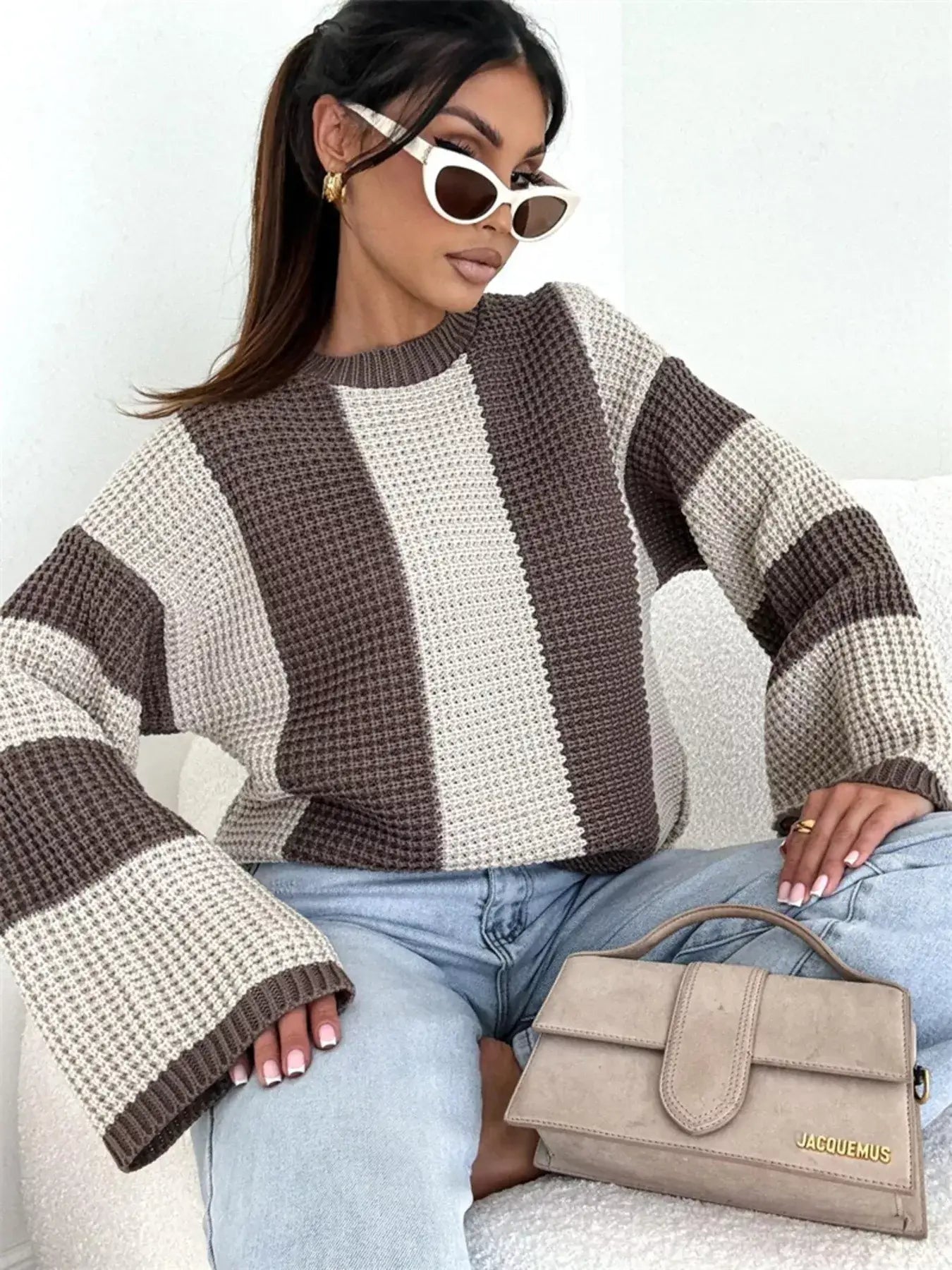 Color Block Long Sleeve Sweater - Trendsi - Flyclothing LLC
