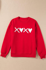 Valentine’s Day XOXO Round Neck Drop Shoulder Sweatshirt - Trendsi - Flyclothing LLC