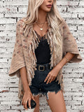 Fringe Open Front Half Sleeve Poncho - Trendsi