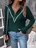 Perfee Contrast Half Zip Long Sleeve Sweater - Trendsi