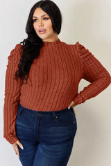 Basic Bae Full Size Ribbed Mock Neck Puff Sleeve T-Shirt - ShopBasicbae - Flyclothing LLC