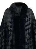 Fuzzy Checkered Long Sleeve Poncho - Trendsi