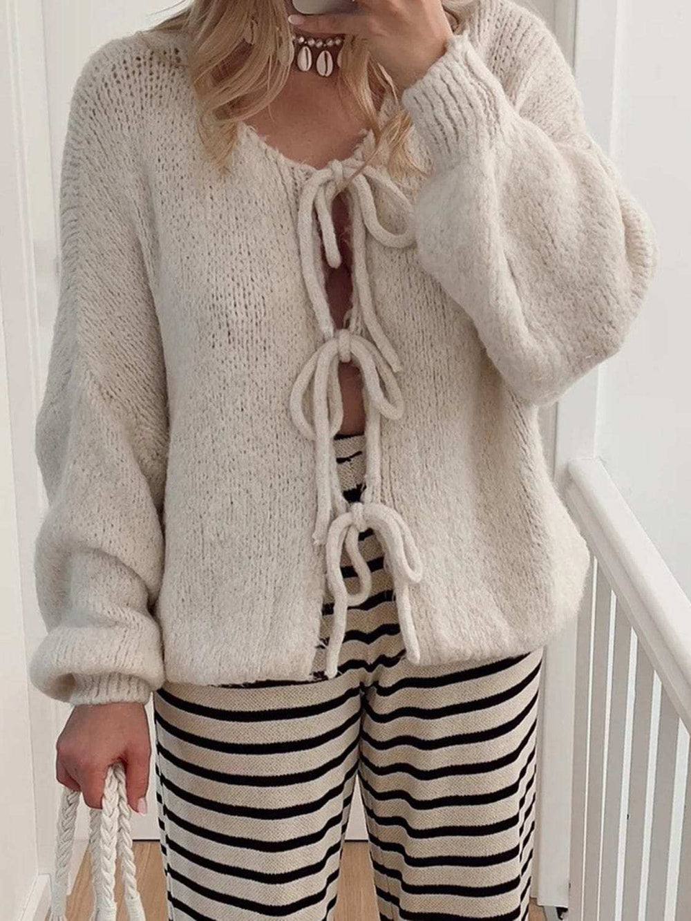 Tied Long Sleeve Dropped Shoulder Cardigan - Trendsi - Flyclothing LLC