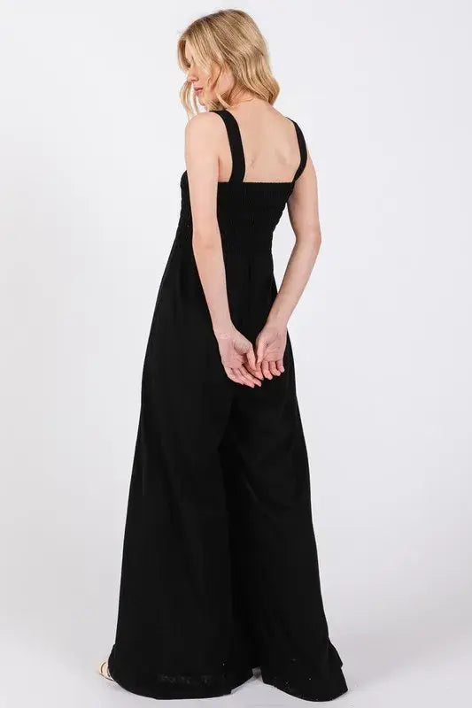 SAGE+FIG Smocked Flowy Wide Leg Jumpsuit - Trendsi - Flyclothing LLC