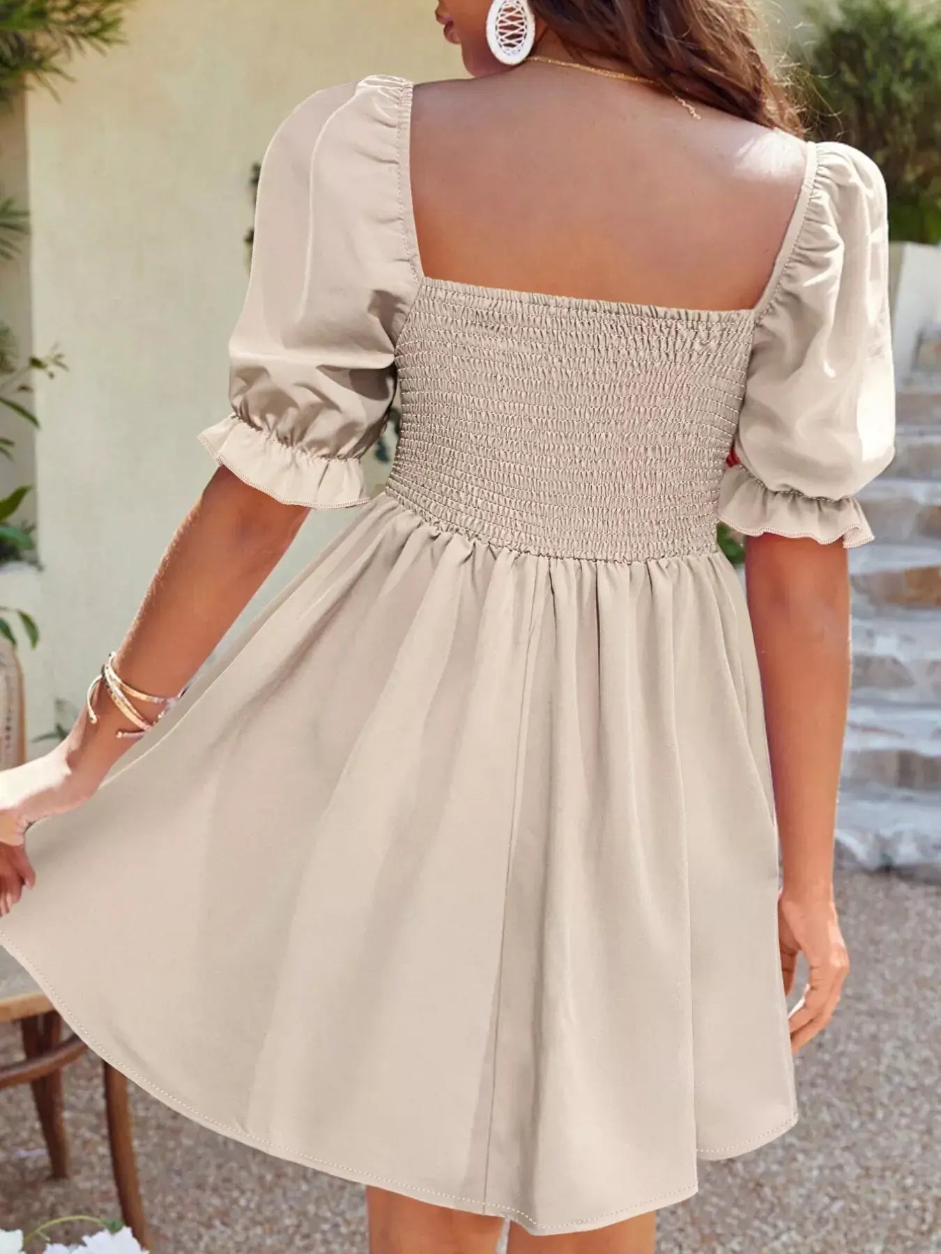 Square Neck Puff Sleeve A-Line Mini Dress - Trendsi - Flyclothing LLC