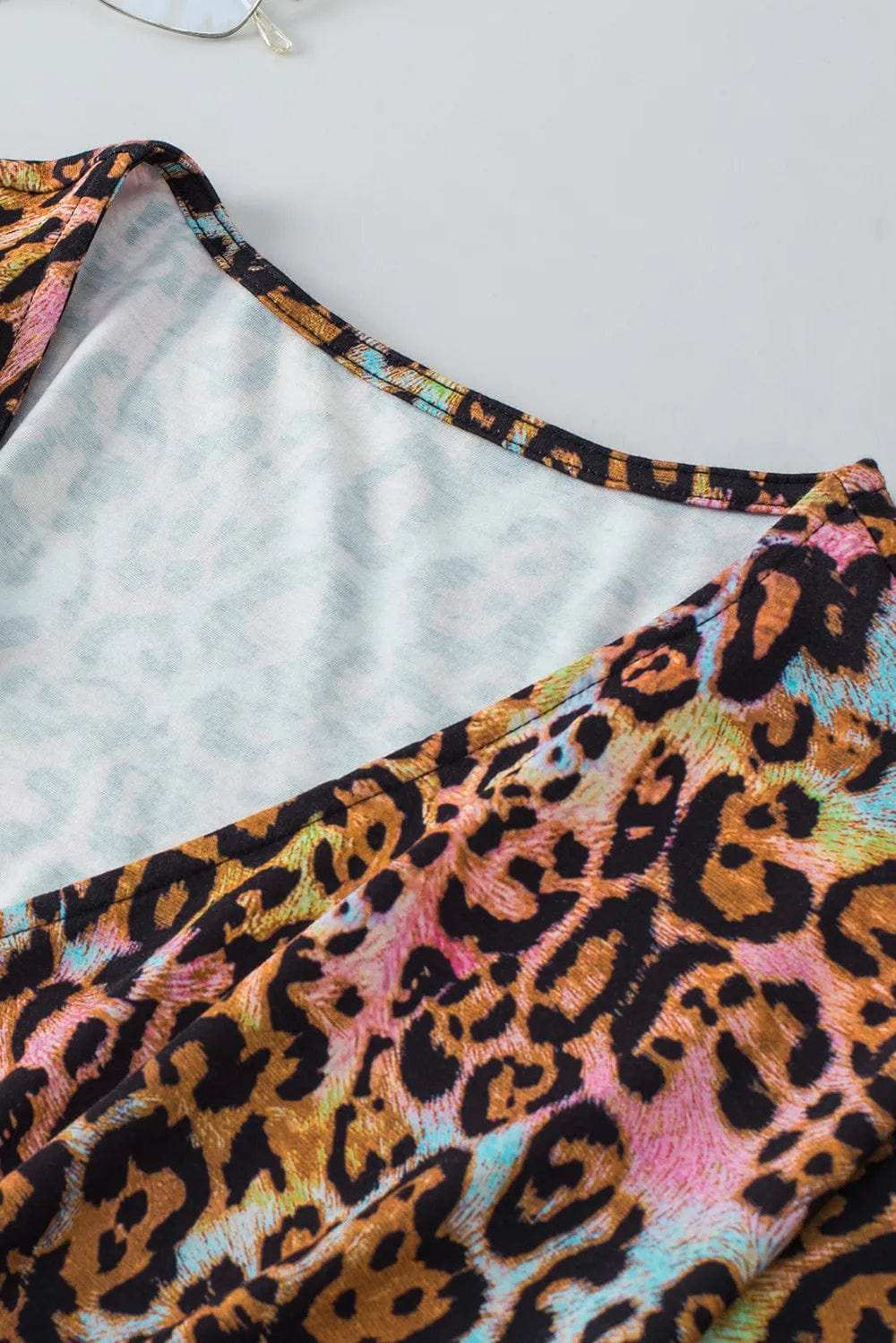 Leopard V-Neck Half Sleeve Blouse - Trendsi - Flyclothing LLC