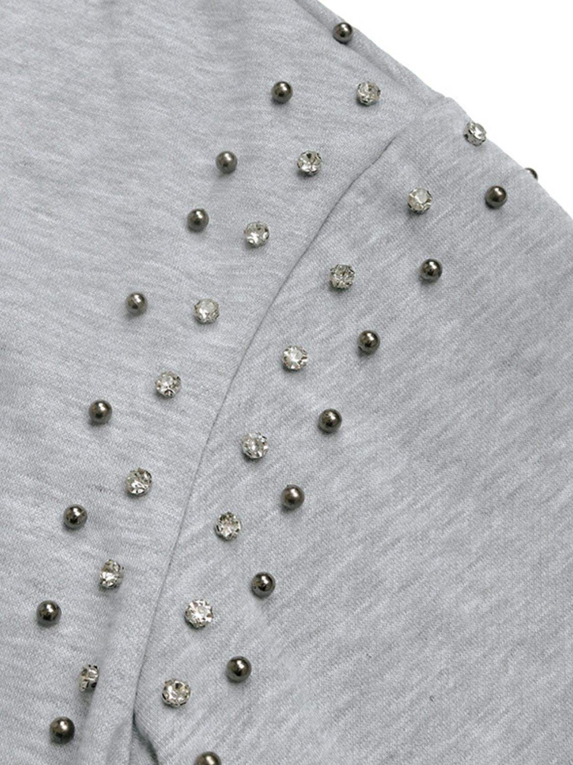 Perfee Rhinestone Zip Up Long Sleeve Hoodie - Trendsi - Flyclothing LLC