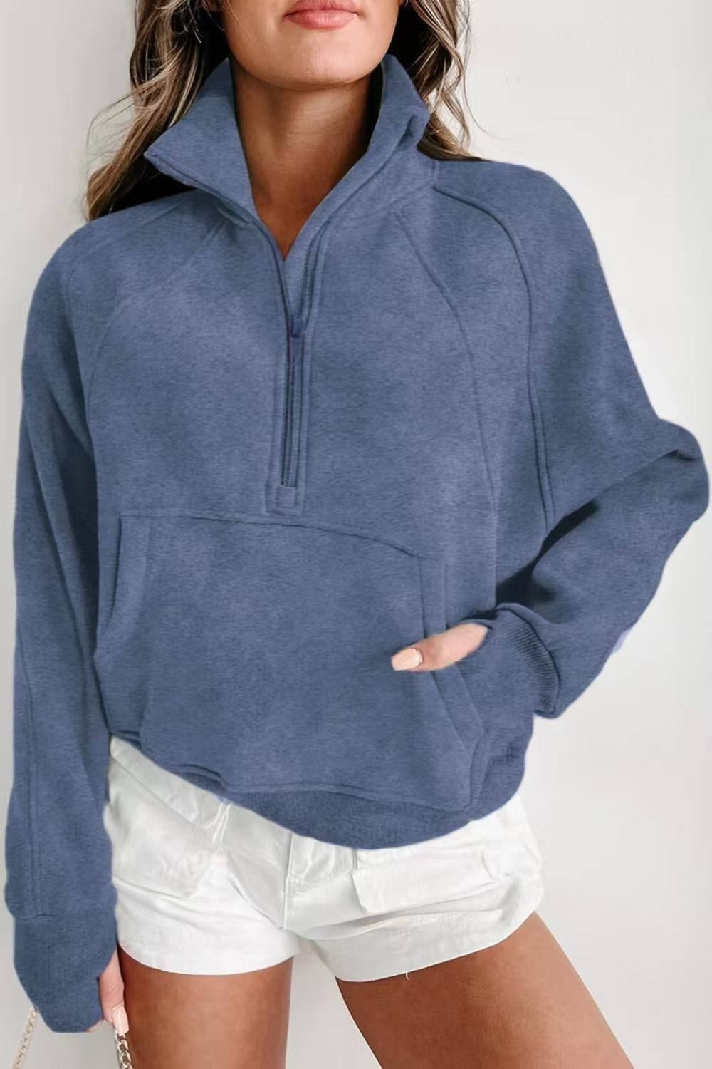 Half Zip Long Sleeve Sweatshirt - Trendsi