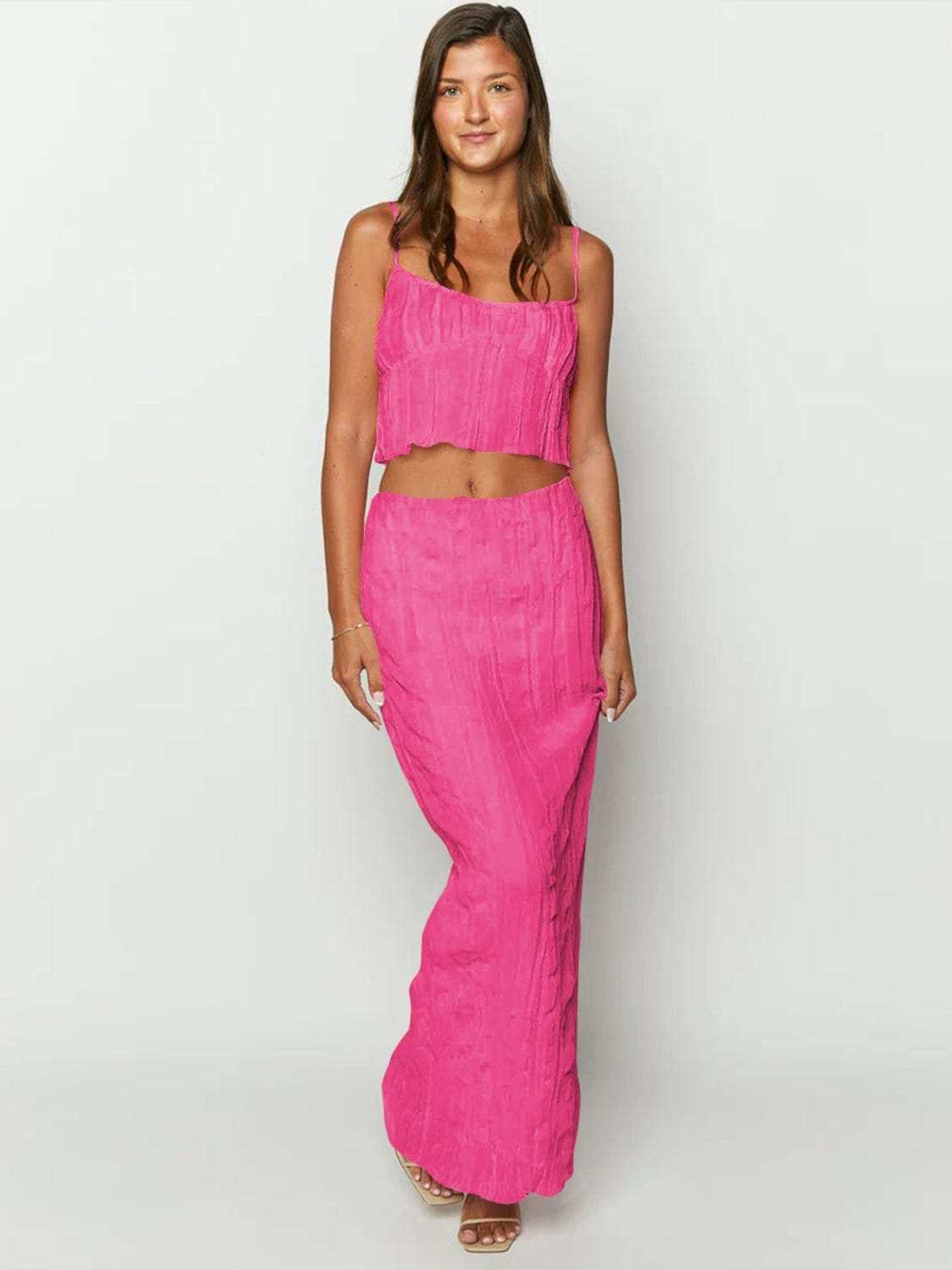 Square Neck Sleeveless Top and Ruched Skirt Set - Trendsi - Flyclothing LLC