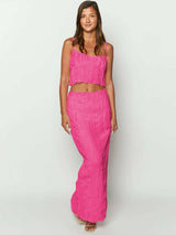 Square Neck Sleeveless Top and Ruched Skirt Set - Trendsi - Flyclothing LLC