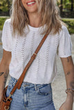 Openwork Round Neck Short Sleeve Knit Top - Trendsi - Flyclothing LLC