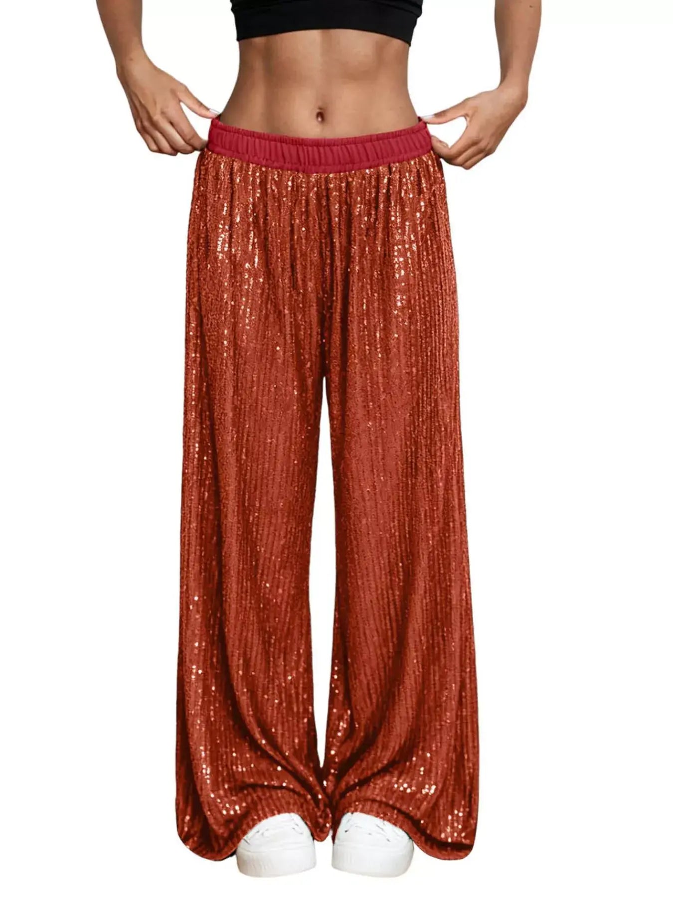 Sequin Wide-Leg Pants - Trendsi - Flyclothing LLC